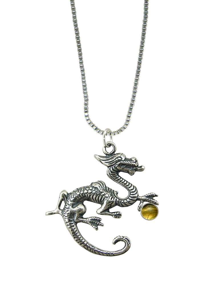 Sterling Silver Sage Dragon Pendant With Citrine